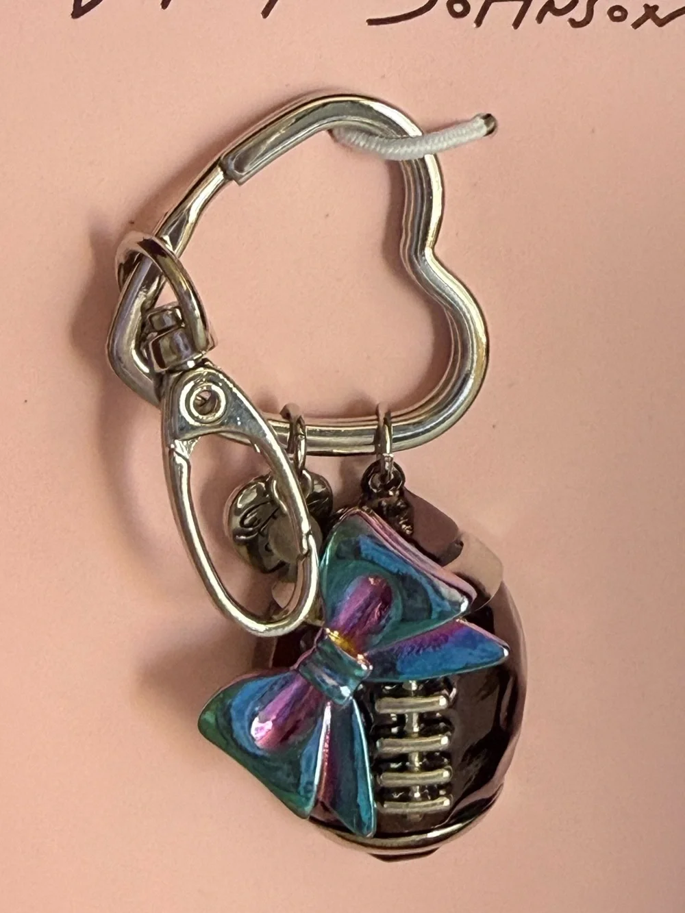 NEW BETSEY JOHNSON Metal Football Bow Fob Keychain Charm